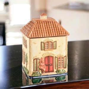 Pier 1 Toscano Ceramic Canister Medium Sized Hand Painted Earthenware